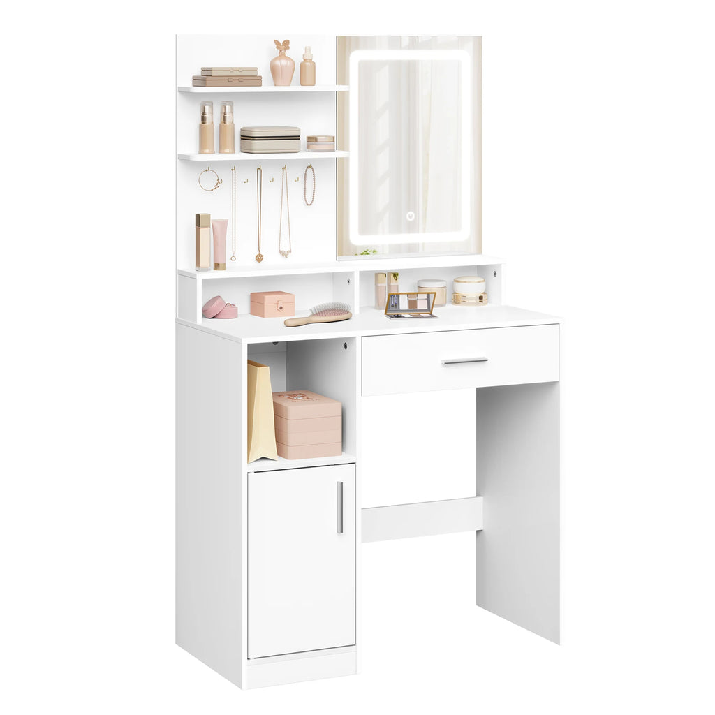 LED Vanity Dressing Table with Adjustable Mirror & 3-Shelf Storage Cabinet