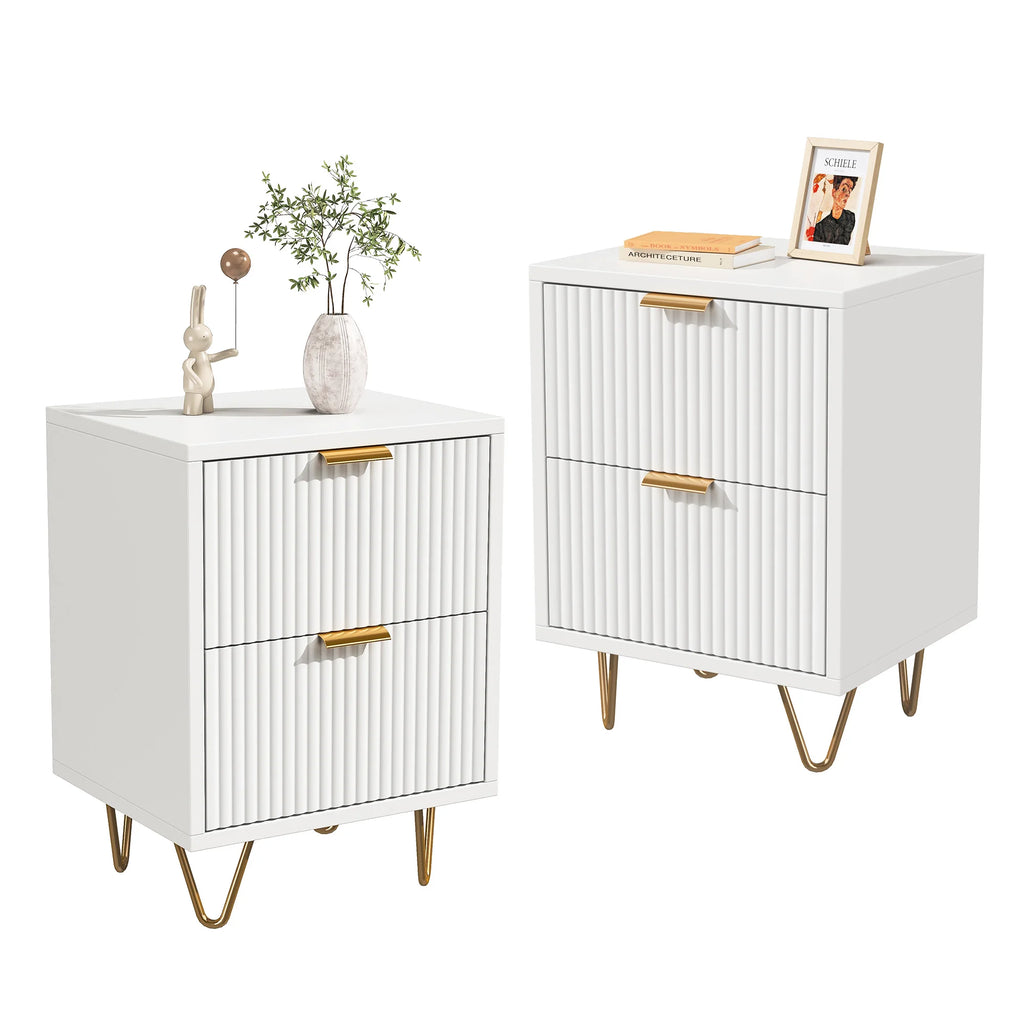 Boho Wood Bedside Table – Set of 2 with Drawers for Bedroom & Living Room