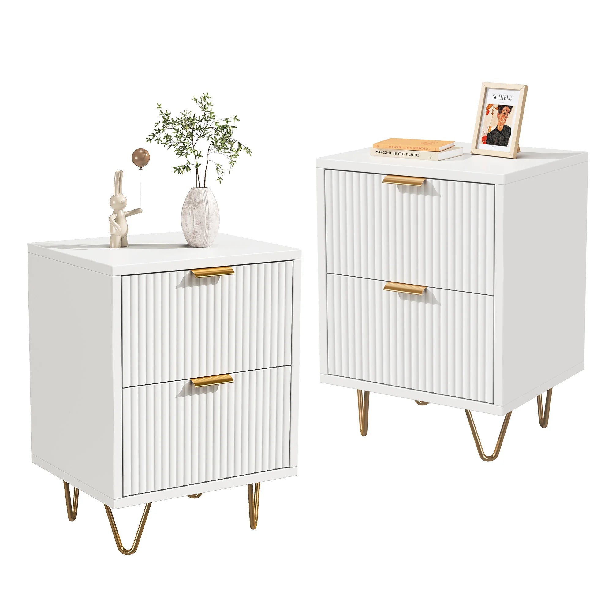Boho Wood Bedside Table – Set of 2 with Drawers for Bedroom & Living Room
