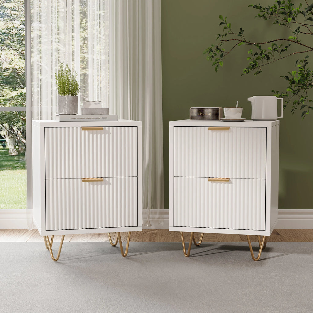 Boho Wood Bedside Table – Set of 2 with Drawers for Bedroom & Living Room