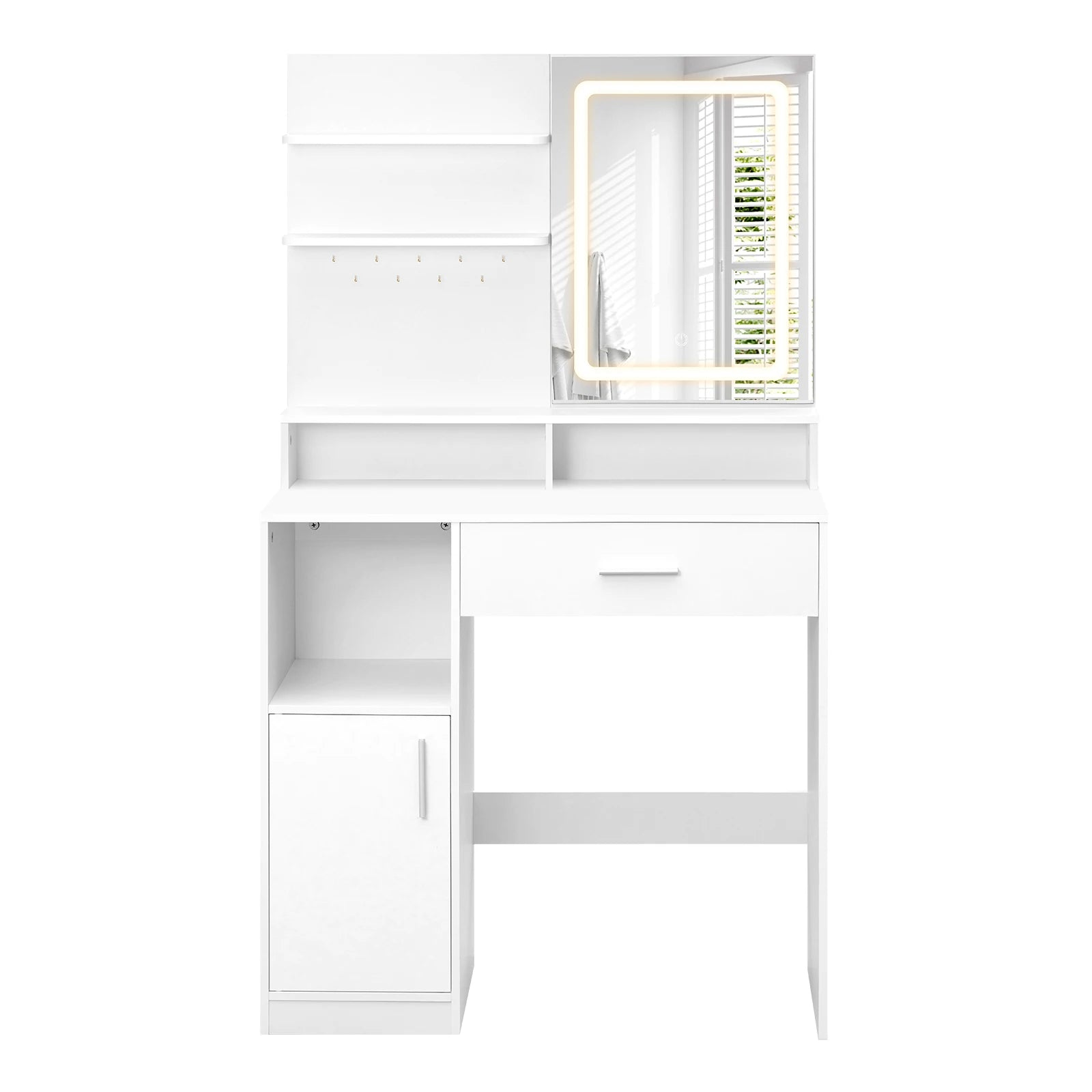 LED Vanity Dressing Table with Adjustable Mirror & 3-Shelf Storage Cabinet