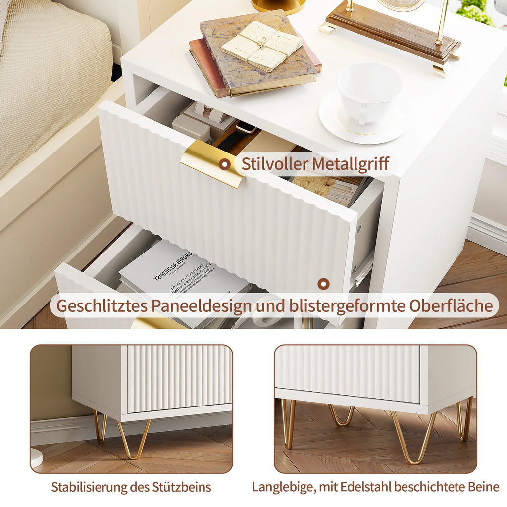 Boho Wood Bedside Table – Set of 2 with Drawers for Bedroom & Living Room