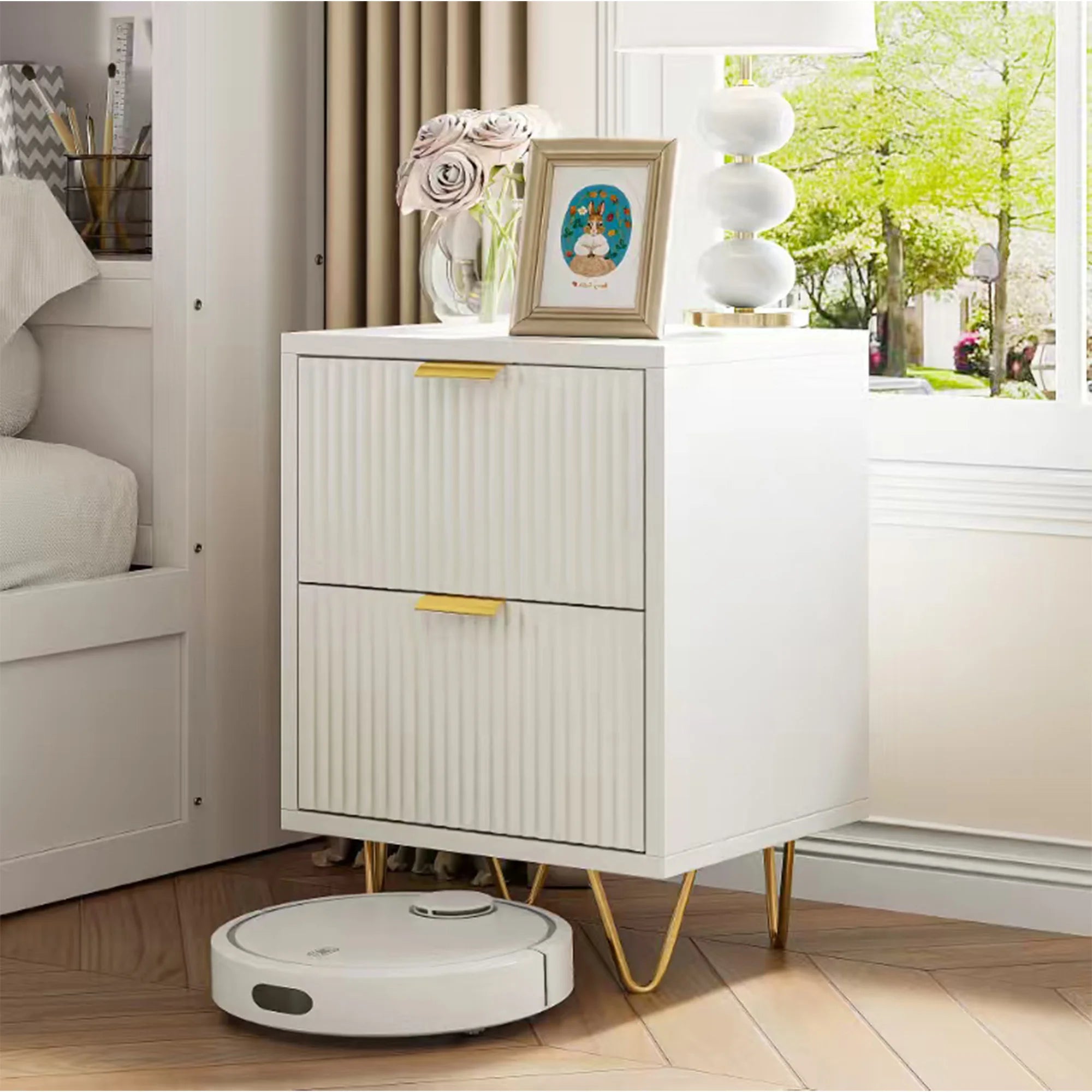 Boho Wood Bedside Table – Set of 2 with Drawers for Bedroom & Living Room