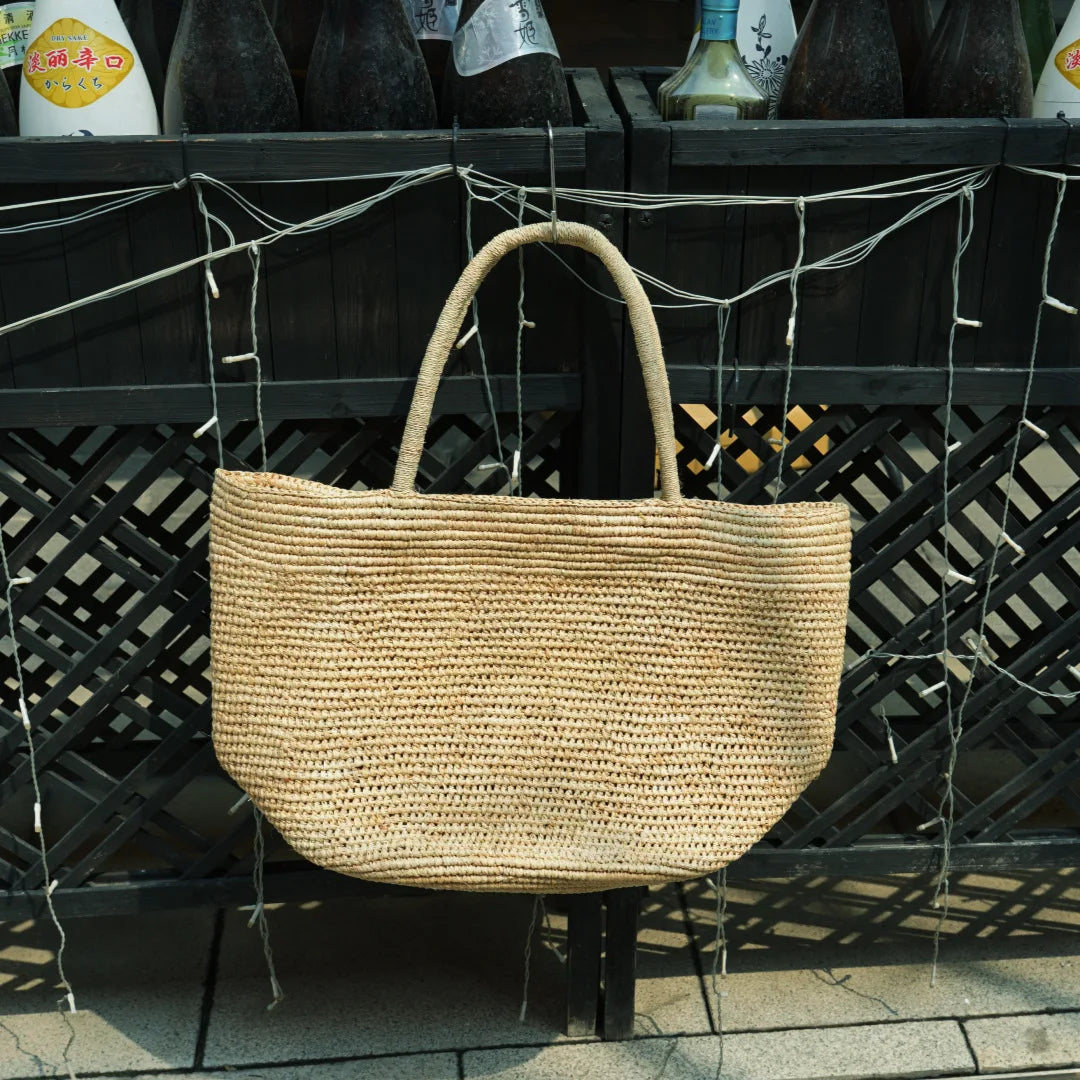 Large Handwoven Rattan Tote Bag – Natural Straw Beach Bag & Summer Shoulder Purse