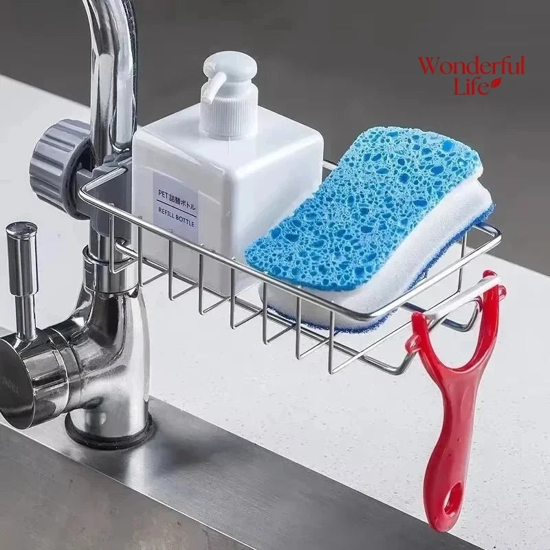 Stainless Steel Sink Drain Rack – Faucet Holder, Soap Drainer & Towel Shelf for Kitchen