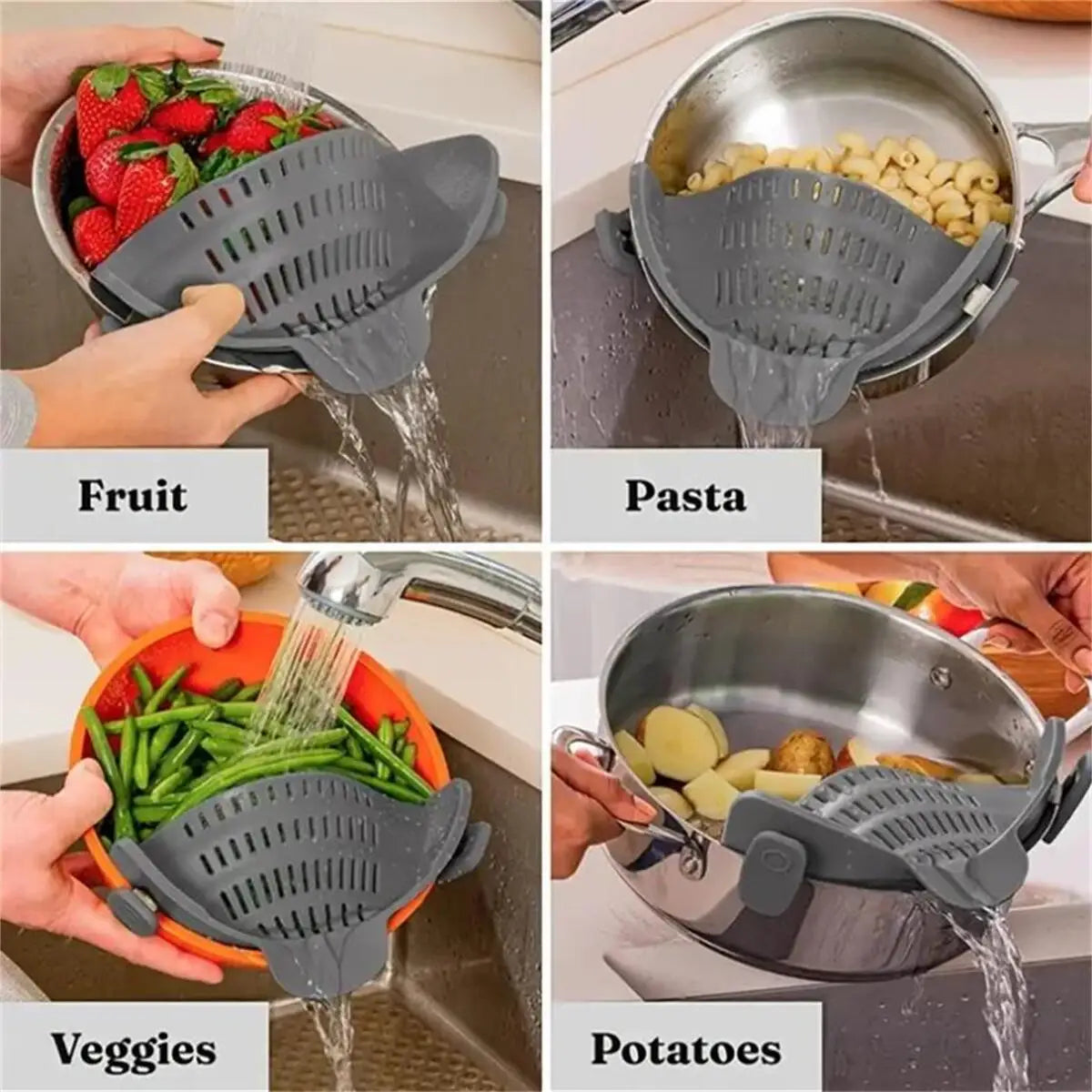 Adjustable Clip-On Pot Strainer – Universal Pasta & Vegetable Strainer for Pots, Pans & Bowls