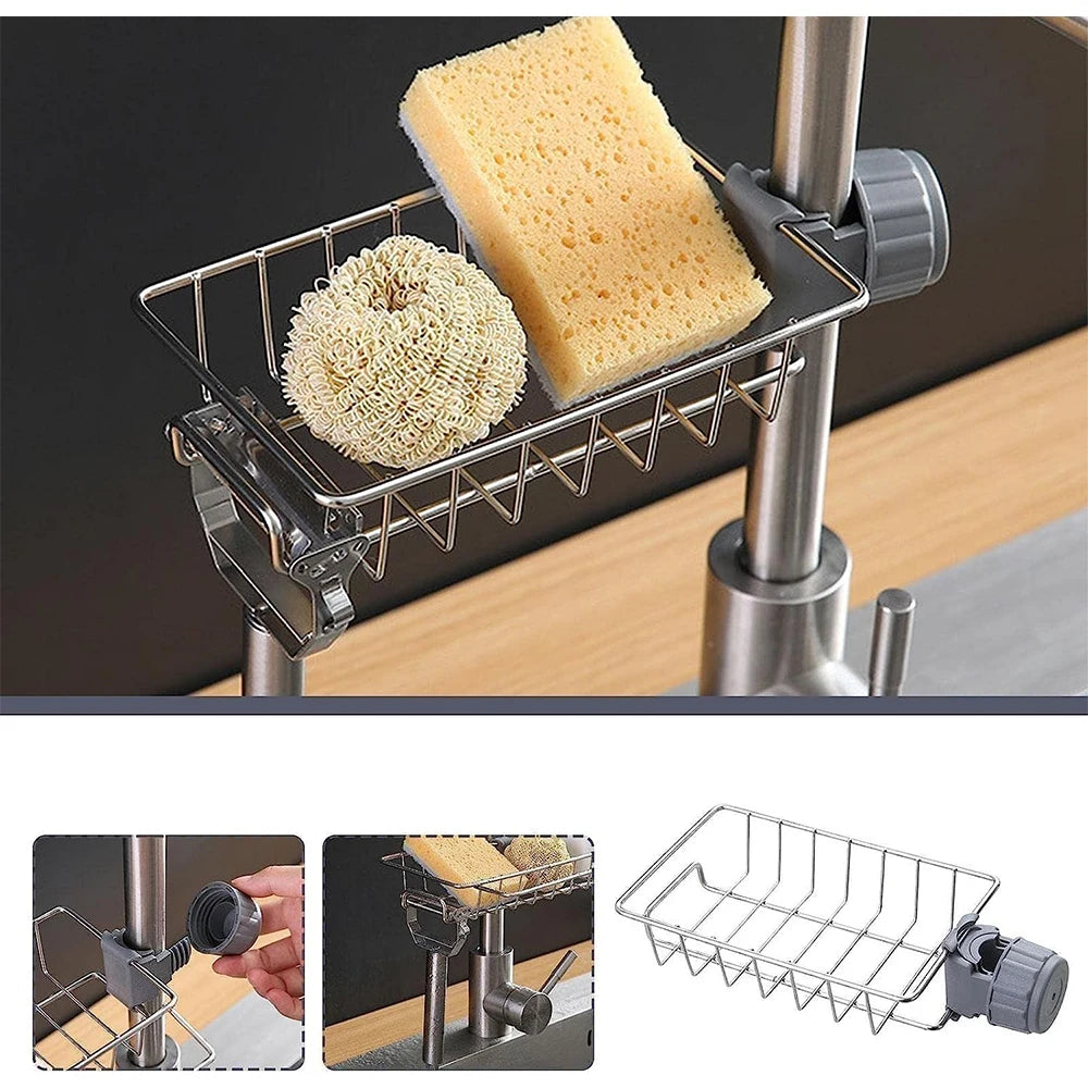 Flexible Kitchen Sink Drain Rack – Sponge Holder, Faucet Organizer & Soap Drainer Shelf