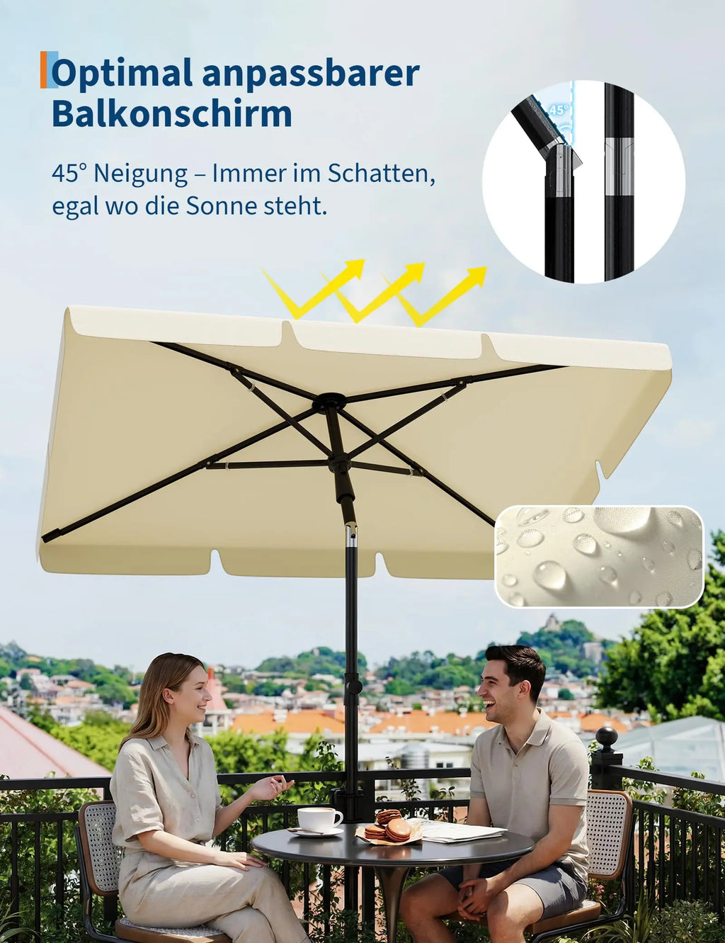UPF 50+ Adjustable Beach Umbrella – 200x125cm Foldable Sun Shade with Carry Cover