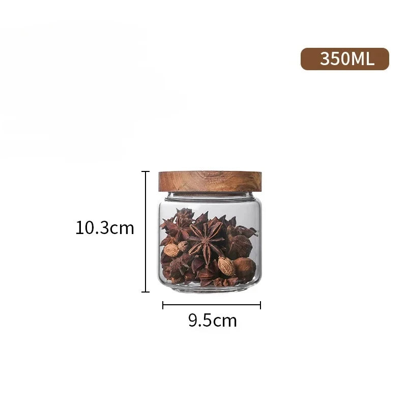 Glass Airtight Kitchen Storage Jar with Wood Lid – Sealed Food Container for Grains & Spices