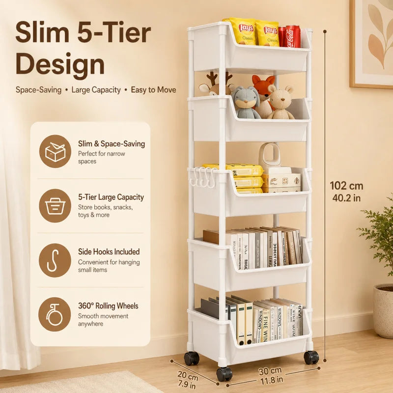 Multi-Layer Mobile Storage Trolley – Rolling Shelf for Kitchen, Living Room & Bedroom