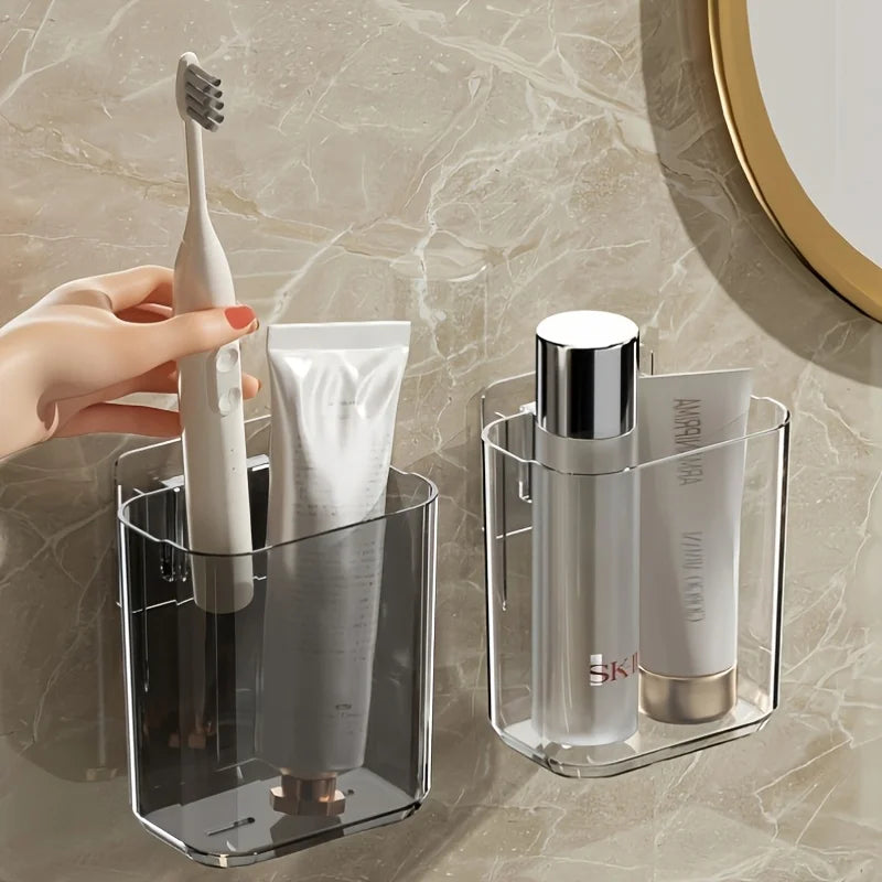 Wall-Mounted Toothbrush Holder, Adhesive Bathroom Storage Organizer Without Drilling, Kitchen Bathroom Organizer and Storage