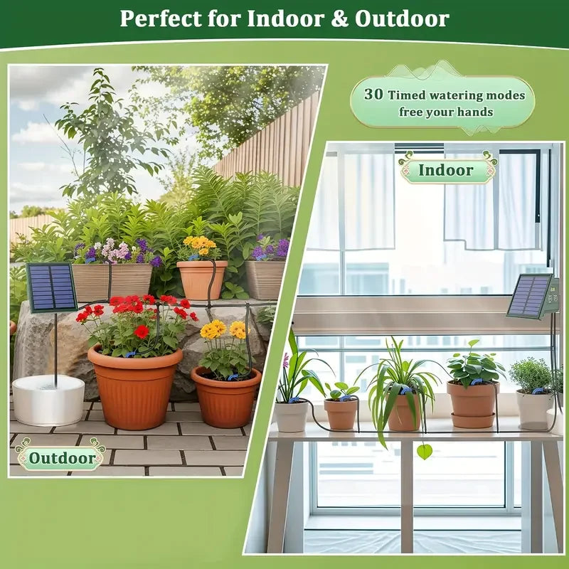 DIY Solar-Powered Automatic Drip Irrigation System – Self-Watering Kit for Raised Beds, Greenhouses & Balcony Plants
