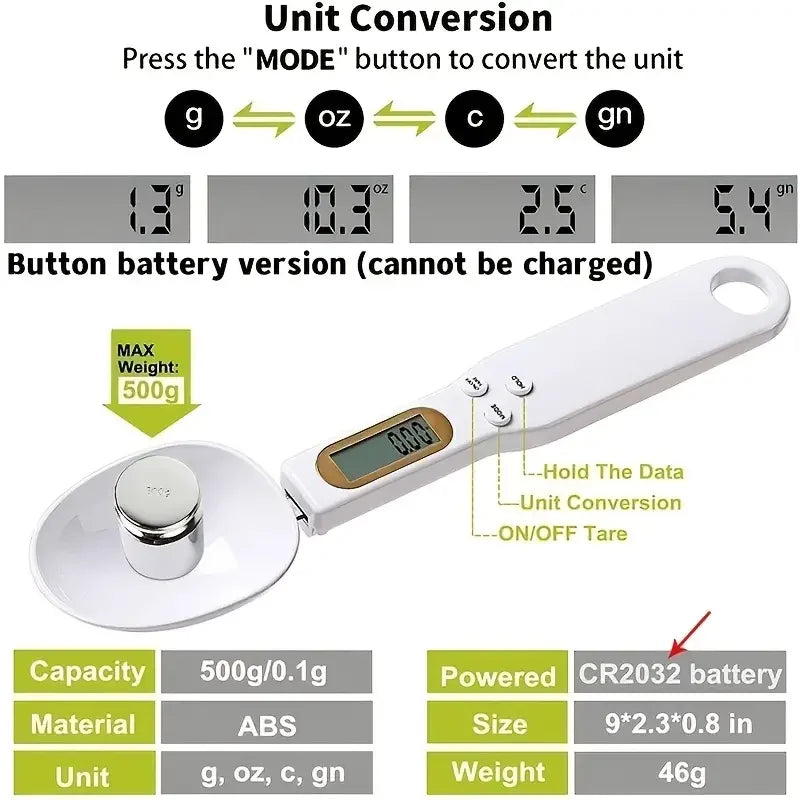 Mini Digital Spoon Scale — Precise 0.1g to 500g for Coffee, Baking & Cooking
