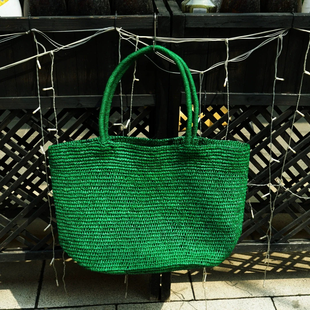 Large Handwoven Rattan Tote Bag – Natural Straw Beach Bag & Summer Shoulder Purse