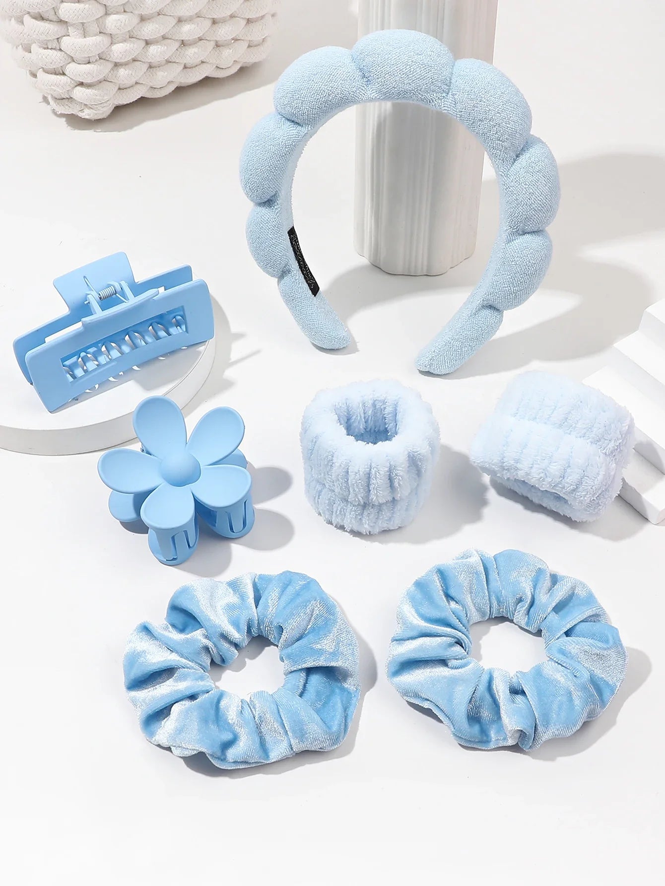 Microfiber Spa Headbands – 7-Pack Puffy Scrunchie Headbands for Washing Face & Skincare
