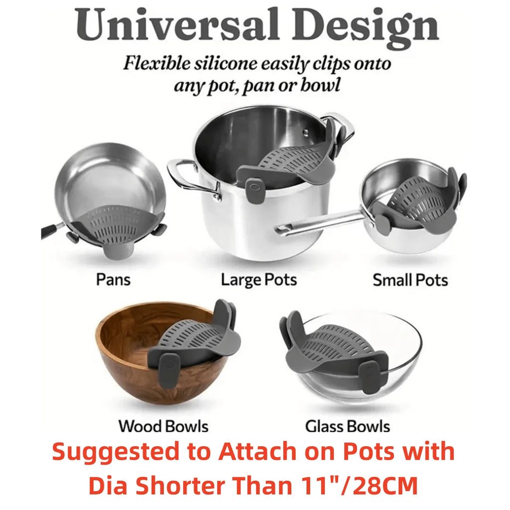 Adjustable Clip-On Pot Strainer – Universal Pasta & Vegetable Strainer for Pots, Pans & Bowls