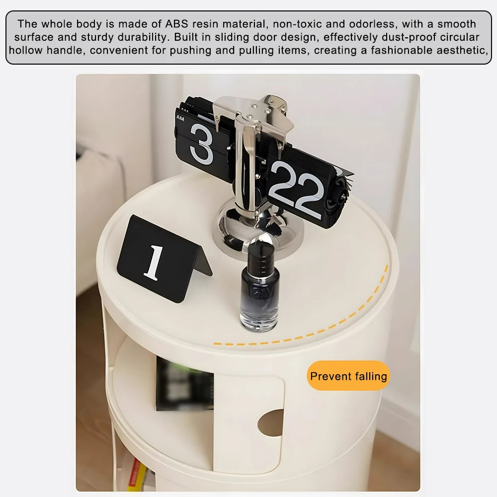 Round Bedside Nightstand with Drawers – Modern Multi-Layer Storage Cabinet