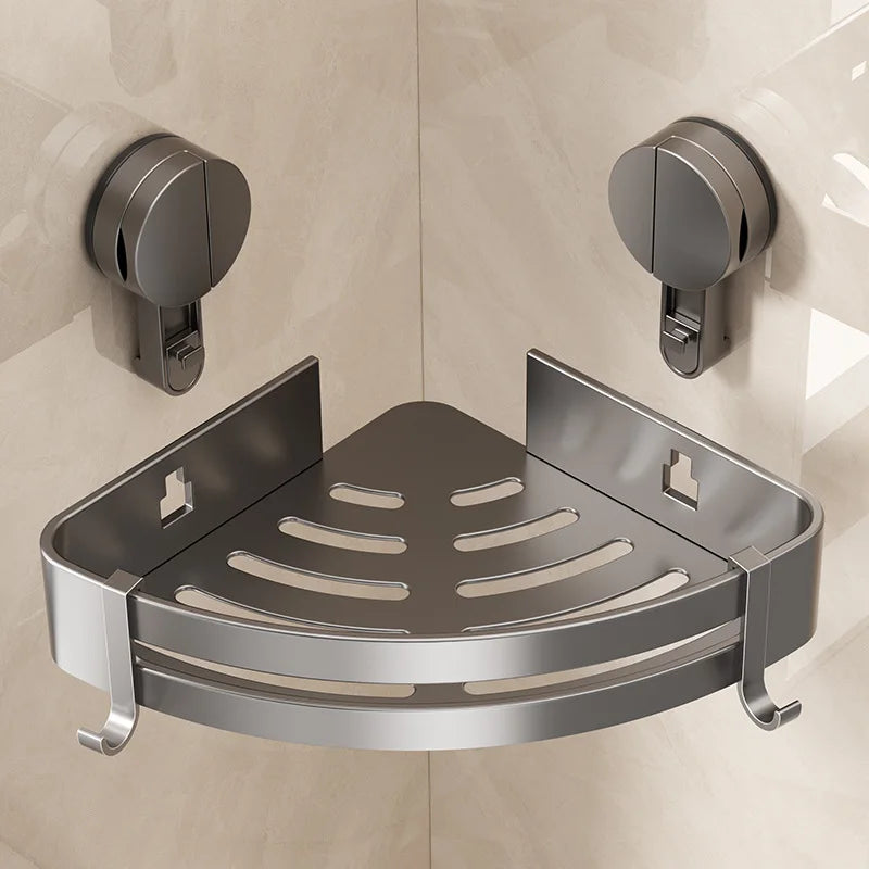 Suction Cup Shower Corner Shelf – Wall Mounted No-Drill Organizer for Shampoo Bottles, Bathroom Storage Rack