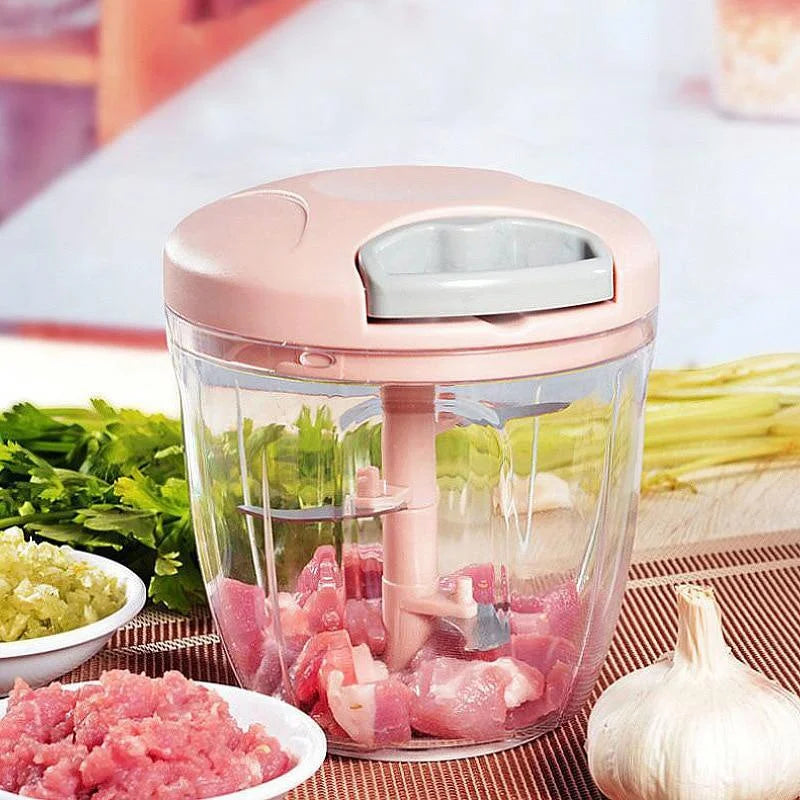 Manual Garlic Chopper & Vegetable Mincer – One-Press Rotate Crusher