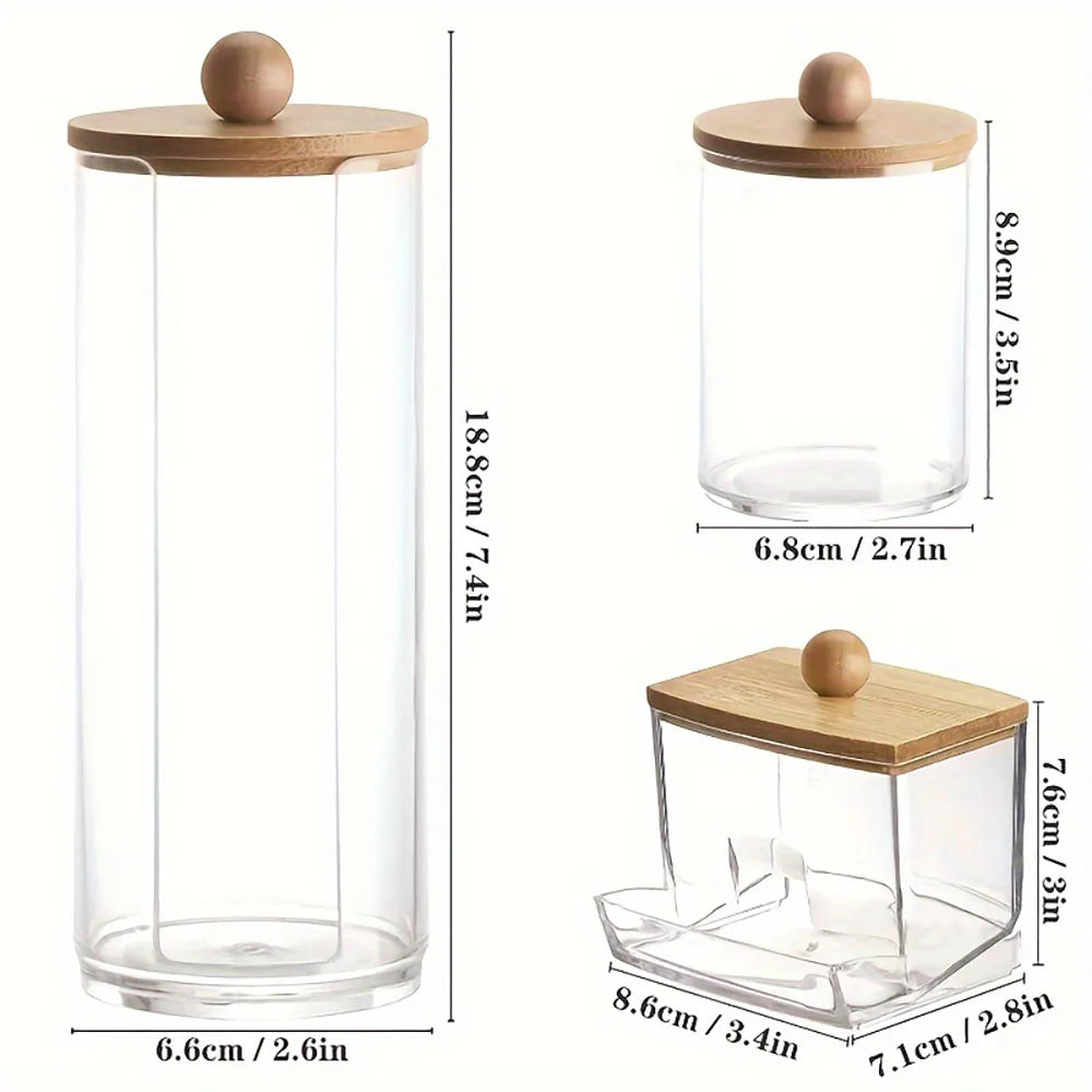 3-Pack Bathroom Cotton Swab Organizer – Dispenser & Storage Box for Cotton Balls, Rounds & Floss Picks