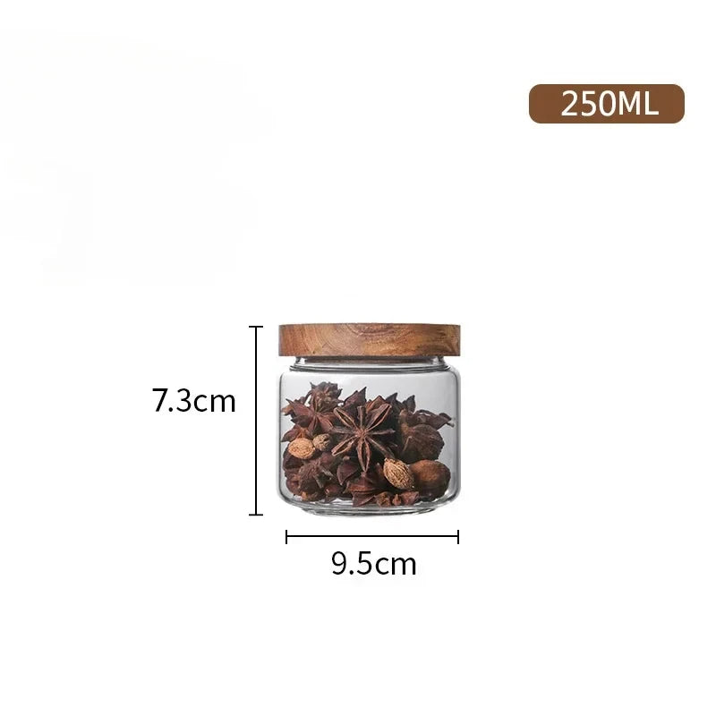 Glass Airtight Kitchen Storage Jar with Wood Lid – Sealed Food Container for Grains & Spices