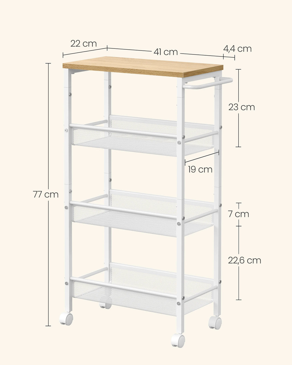 Narrow 4-Level Kitchen Rolling Cart – Steel Niche Shelf on Wheels, 22x45x77cm