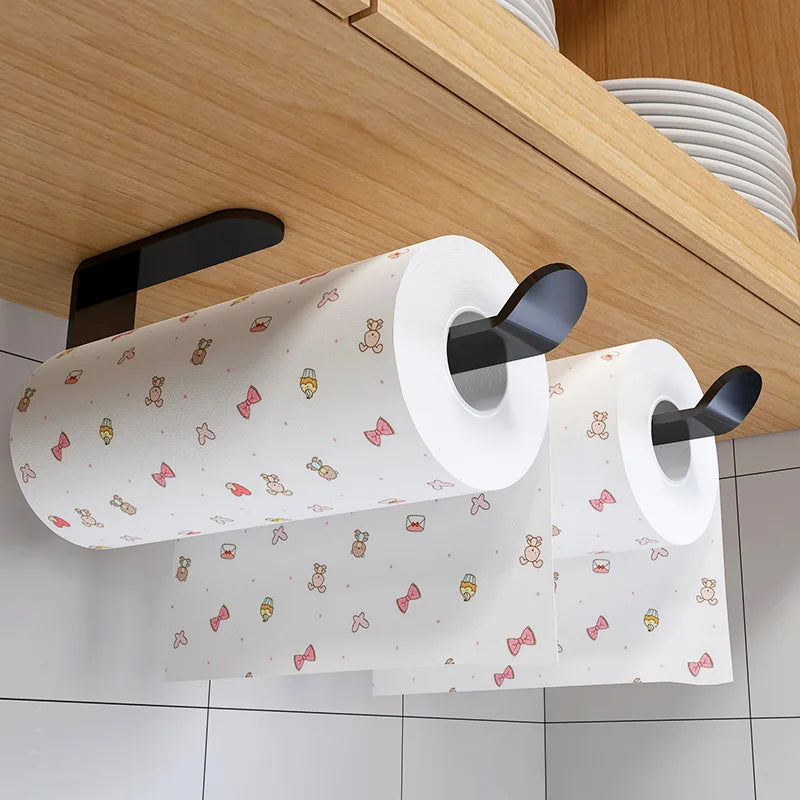 Self-Adhesive Wall-Mounted Tissue Holder – No-Drill Dual Toilet Paper & Hand Towel Organizer