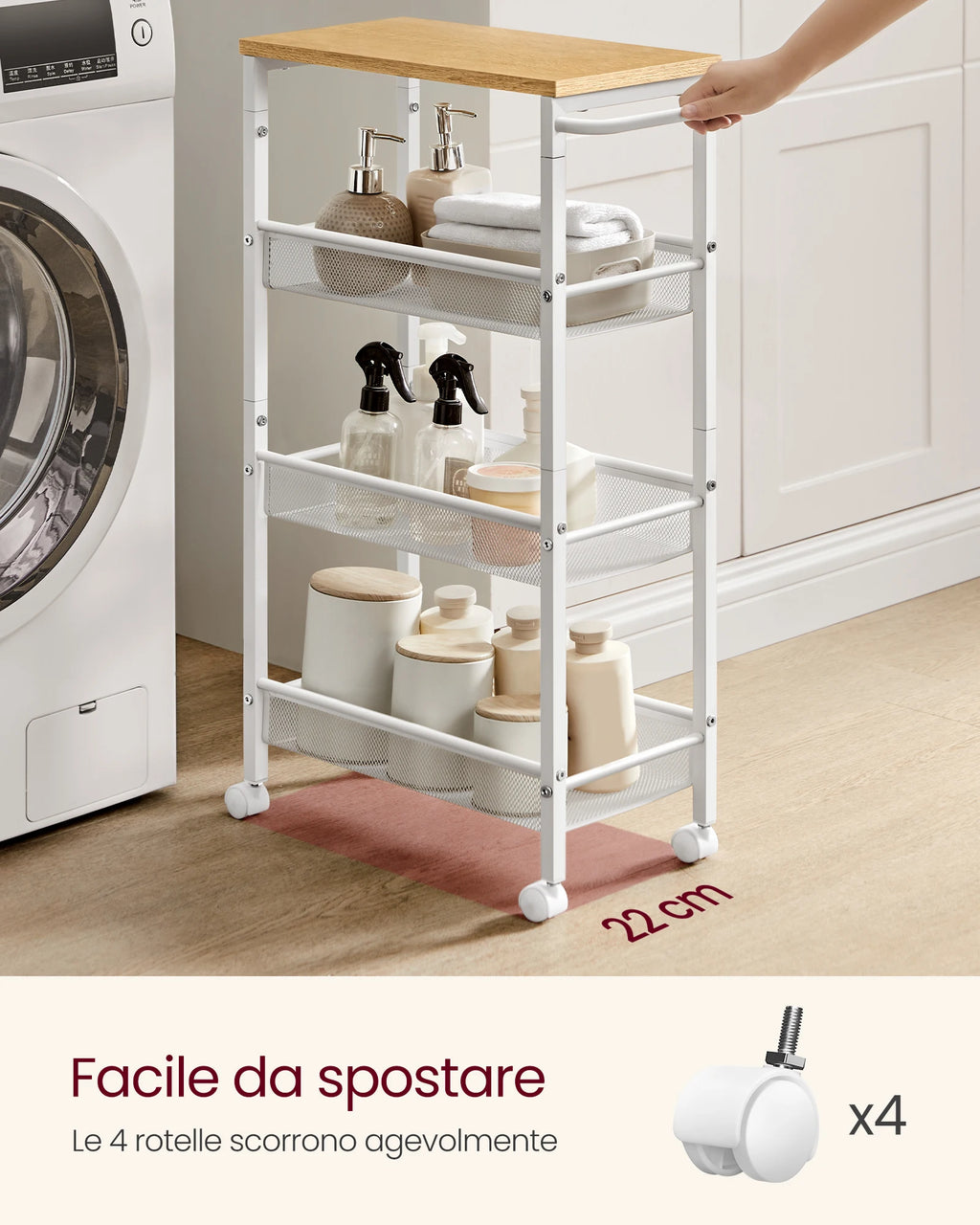Narrow 4-Level Kitchen Rolling Cart – Steel Niche Shelf on Wheels, 22x45x77cm