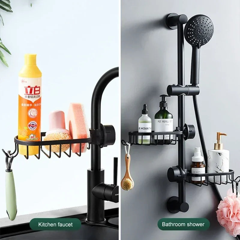 Adjustable Aluminum Shower Shelf – No-Drill Wall Mount Basket for Bathroom & Kitchen