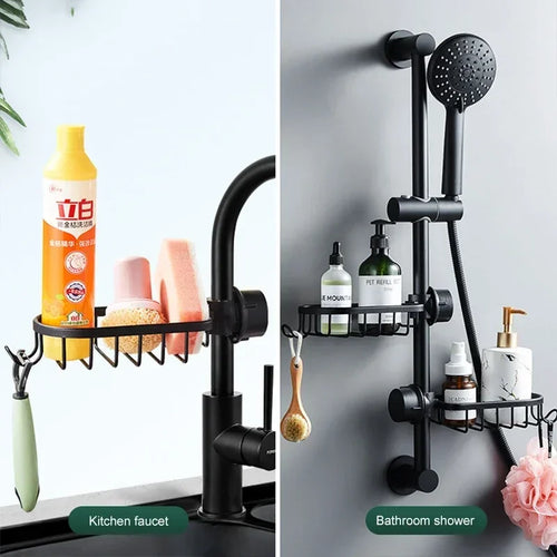 Adjustable Aluminum Shower Shelf – No-Drill Wall Mount Basket for Bathroom & Kitchen