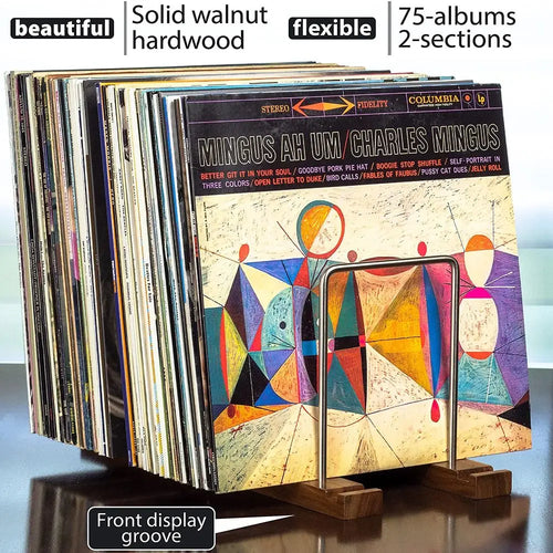 Adjustable Walnut Vinyl Record Stand – Portable Album Display Holder