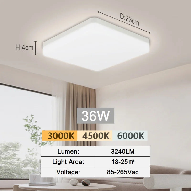Modern LED Ceiling Lamp 18-48W Flush Mount 3000K-6000K Daylight Home Lighting for Bedroom Living Room Kitchen Hallway