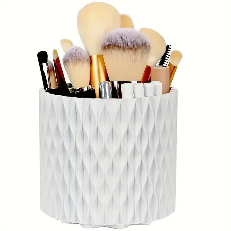Rotating Makeup Organizer – 360° Cosmetic Display Carousel with Brush Holder & Perfume Tray