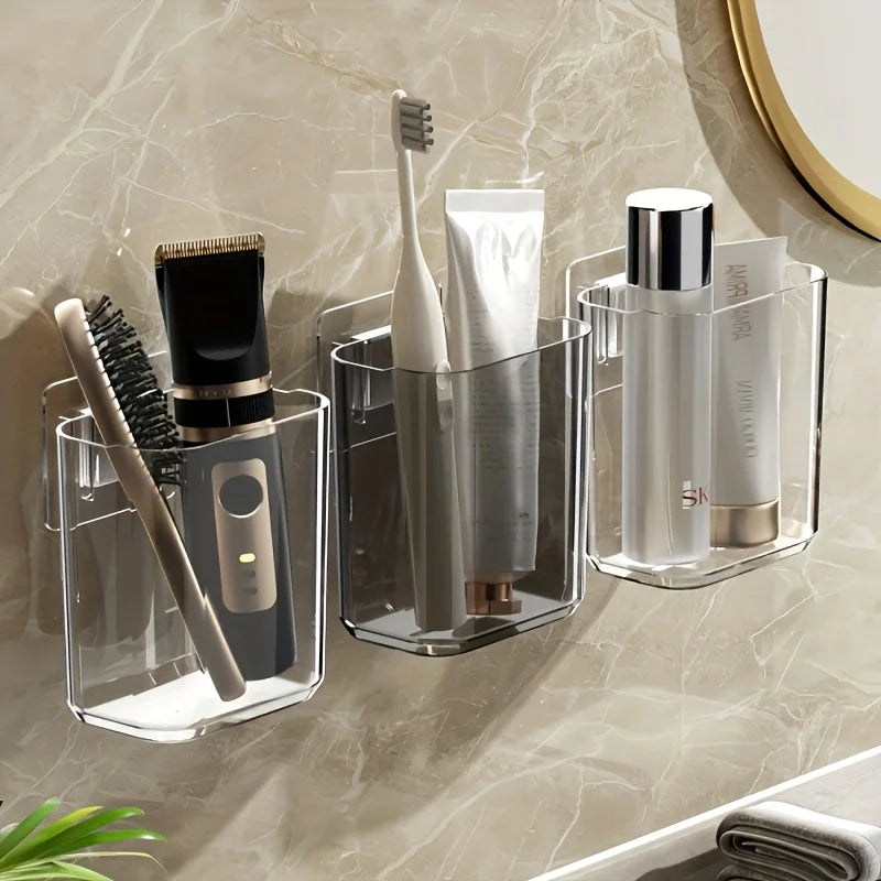 Wall-Mounted Toothbrush Holder, Adhesive Bathroom Storage Organizer Without Drilling, Kitchen Bathroom Organizer and Storage
