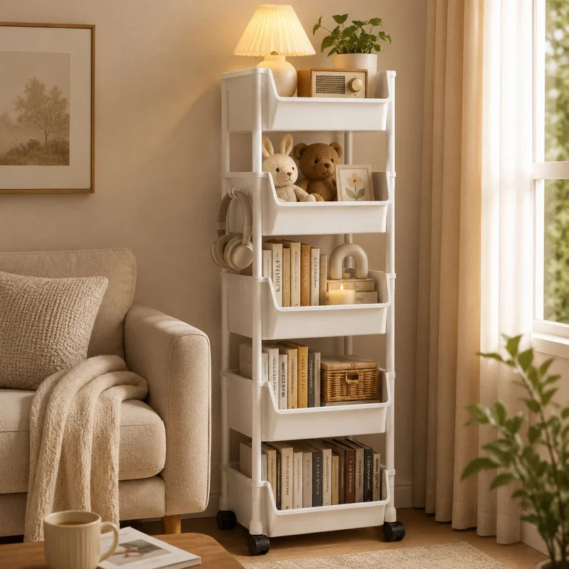 Multi-Layer Mobile Storage Trolley – Rolling Shelf for Kitchen, Living Room & Bedroom
