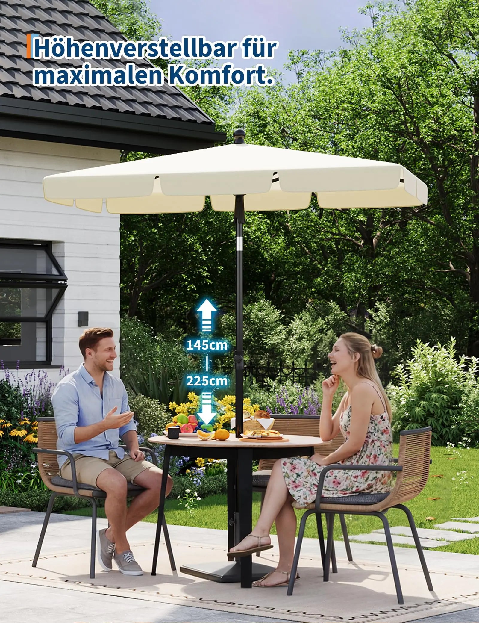 UPF 50+ Adjustable Beach Umbrella – 200x125cm Foldable Sun Shade with Carry Cover