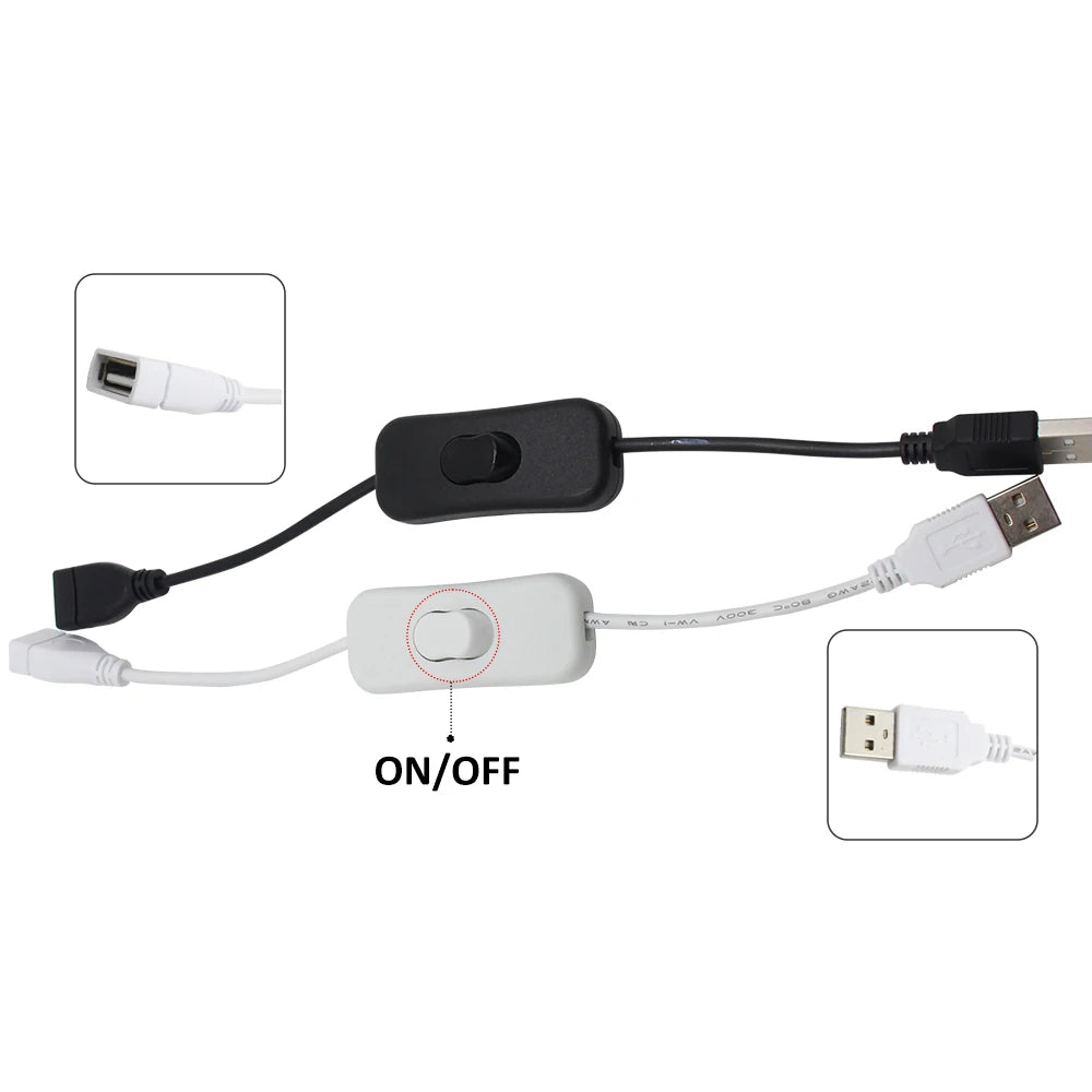 USB Extension Cable with On/Off Switch – Male to Female Power Cord for LED Strip Lights & Lamps