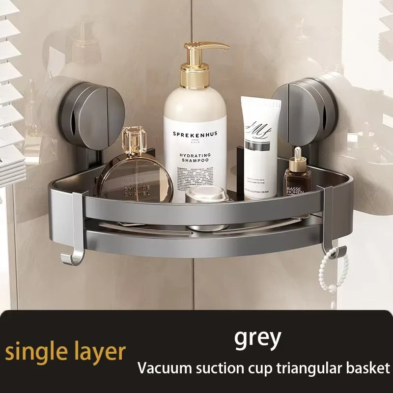 Suction Cup Shower Corner Shelf – Wall Mounted No-Drill Organizer for Shampoo Bottles, Bathroom Storage Rack
