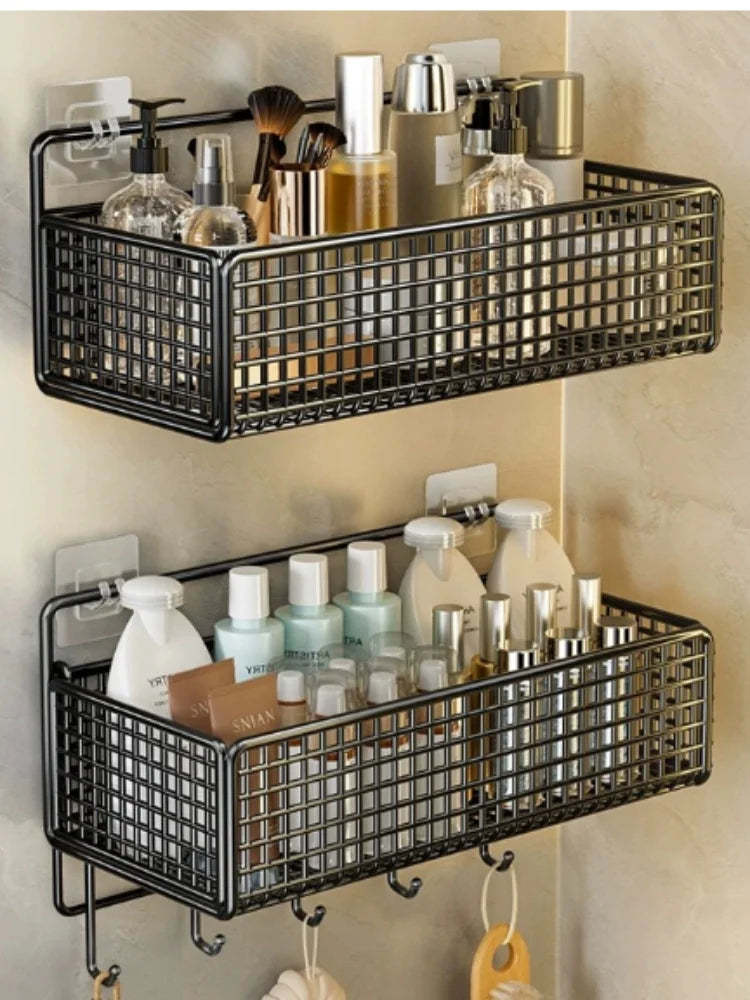 Punch-Free Multifunctional Bathroom Shelf – Waterproof Wall-Mounted Toiletries Organizer