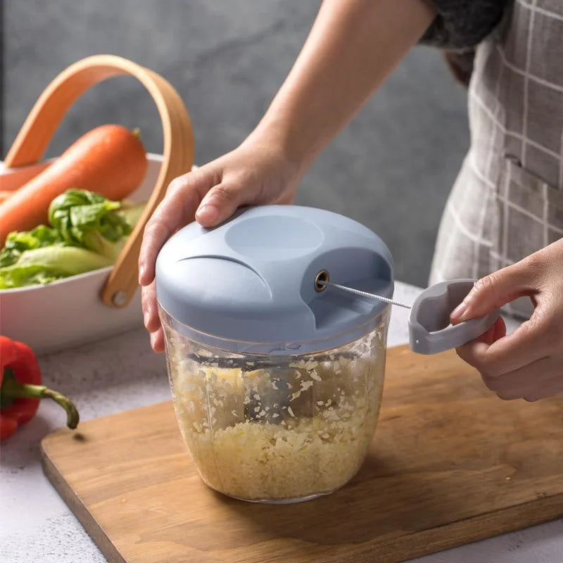 Manual Garlic Chopper & Vegetable Mincer – One-Press Rotate Crusher