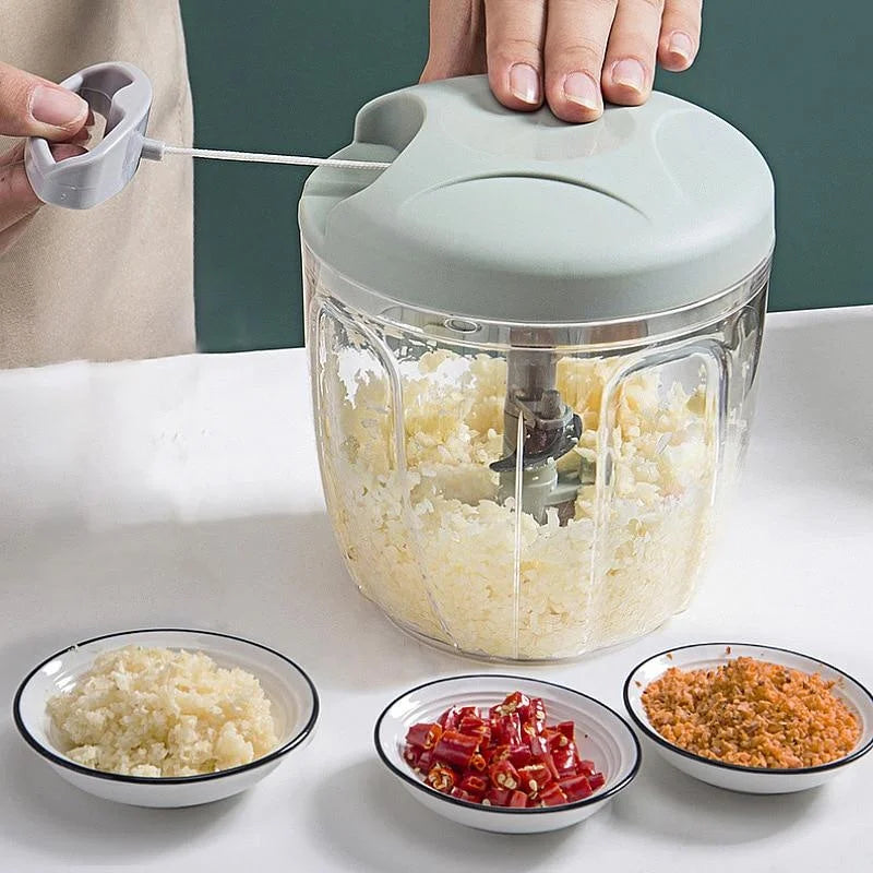 Manual Garlic Chopper & Vegetable Mincer – One-Press Rotate Crusher