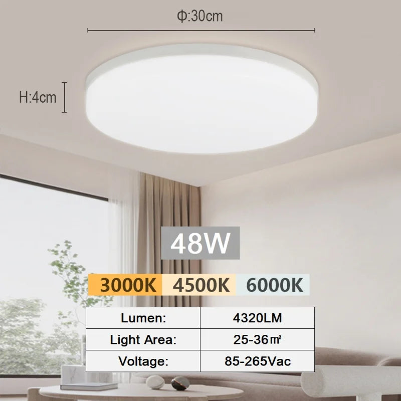 Modern LED Ceiling Lamp 18-48W Flush Mount 3000K-6000K Daylight Home Lighting for Bedroom Living Room Kitchen Hallway