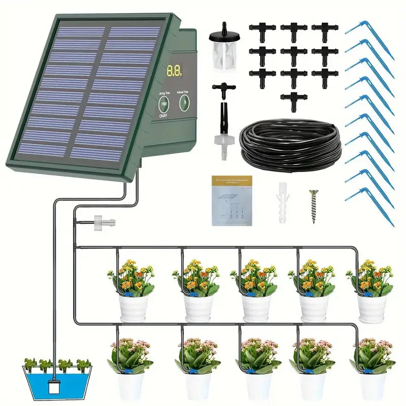 DIY Solar-Powered Automatic Drip Irrigation System – Self-Watering Kit for Raised Beds, Greenhouses & Balcony Plants