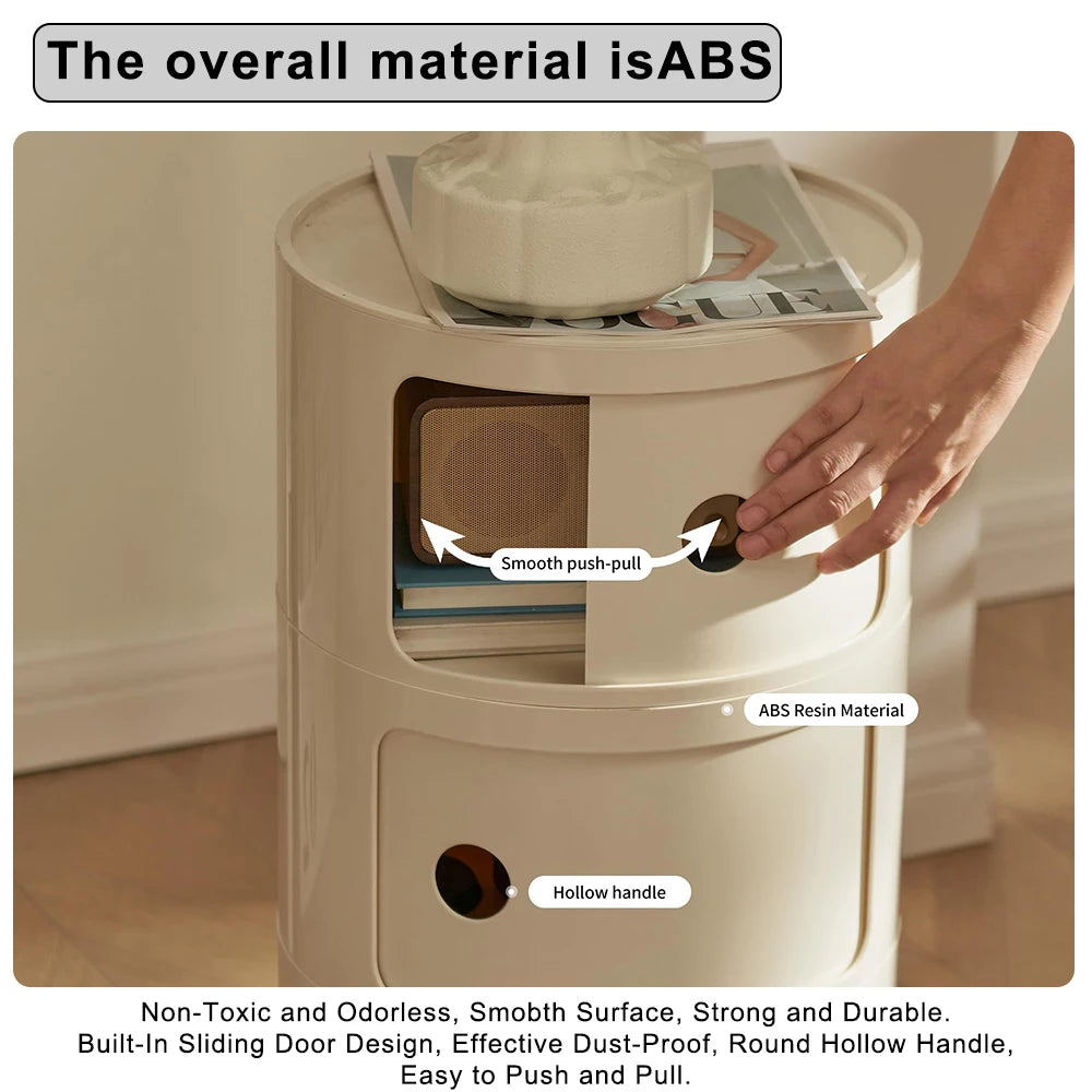 Round Bedside Nightstand with Drawers – Modern Multi-Layer Storage Cabinet