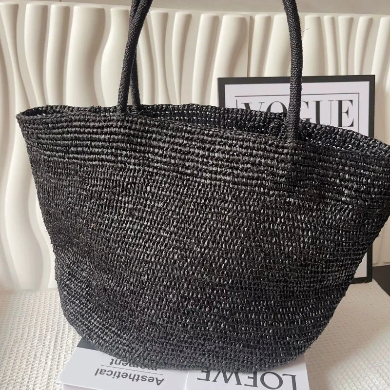 Large Handwoven Rattan Tote Bag – Natural Straw Beach Bag & Summer Shoulder Purse