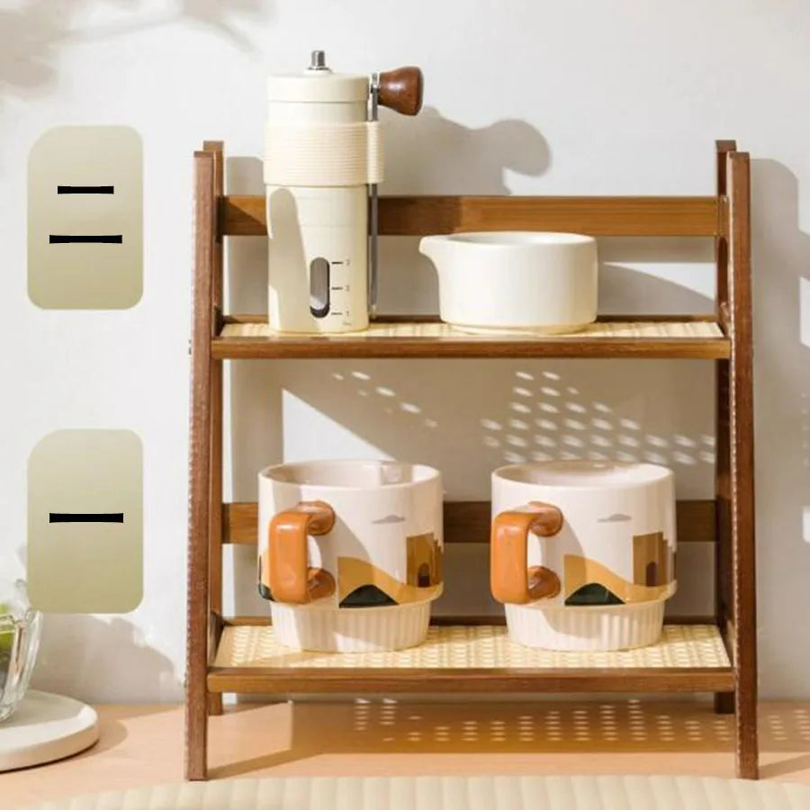Bamboo Countertop Organizer – 2-Tier Coffee Cup & Kitchen Storage Shelf