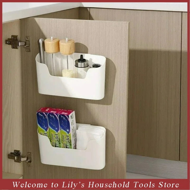 Adhesive Cabinet Door Storage Rack – Under-Sink & Bathroom Wall Organizer