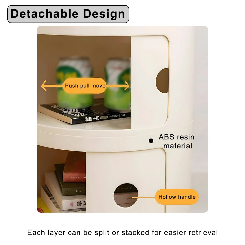 Round Bedside Nightstand with Drawers – Modern Multi-Layer Storage Cabinet