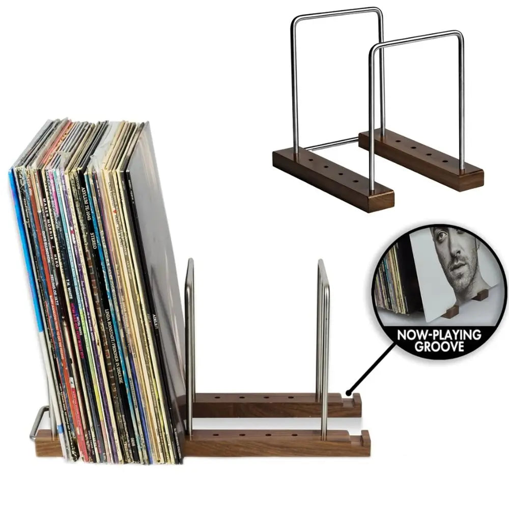 Adjustable Walnut Vinyl Record Stand – Portable Album Display Holder