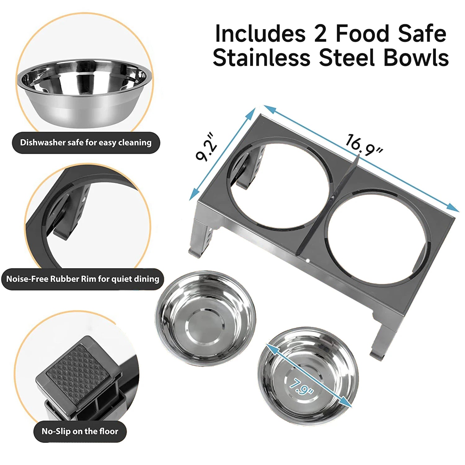 Adjustable Elevated Dog Bowls – Foldable Raised Feeder with Stainless Steel Bowls